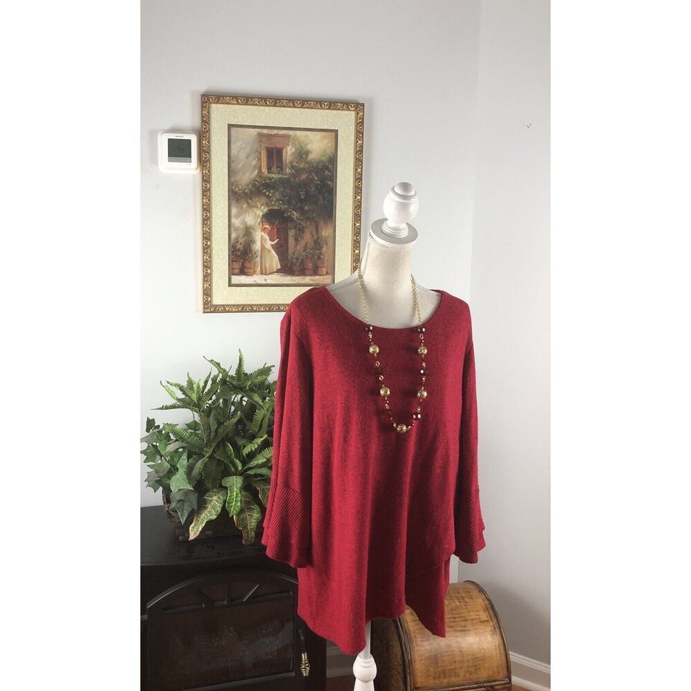 I.N. Studio Burgundy Scoop Neck Layered Front Bell Long Sweater Tunic Sz XL